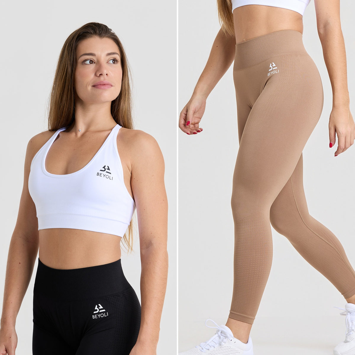 Pack Legging + Brassière Seamless Beyoli - Taupe/Blanc
